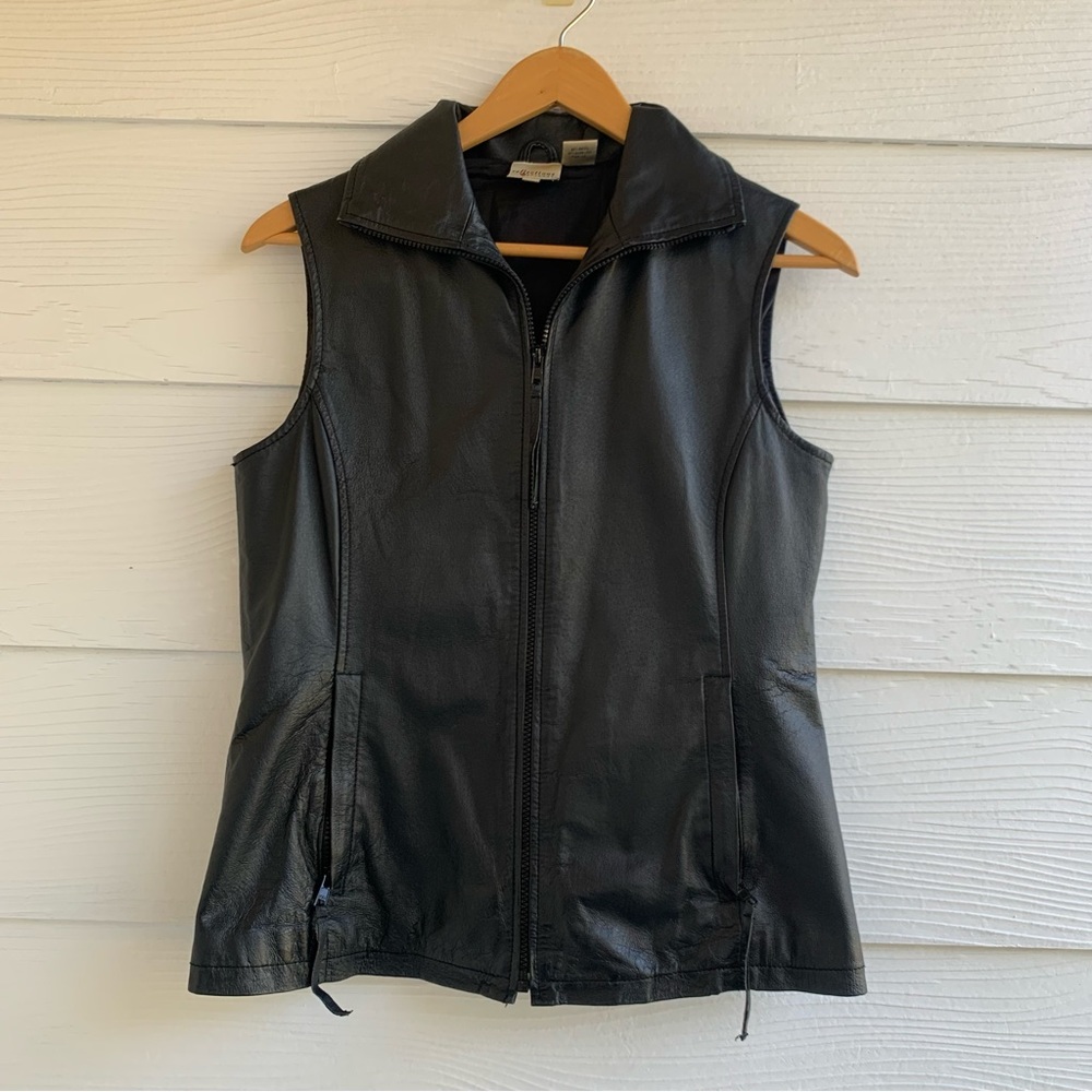 Reflections Spiegel black genuine leather sleeveless vest full zipper lined 6